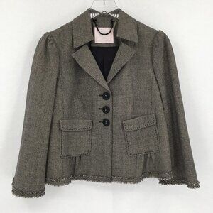 Rebecca Taylor raw edge fringe blazer jacket blazer black white 6